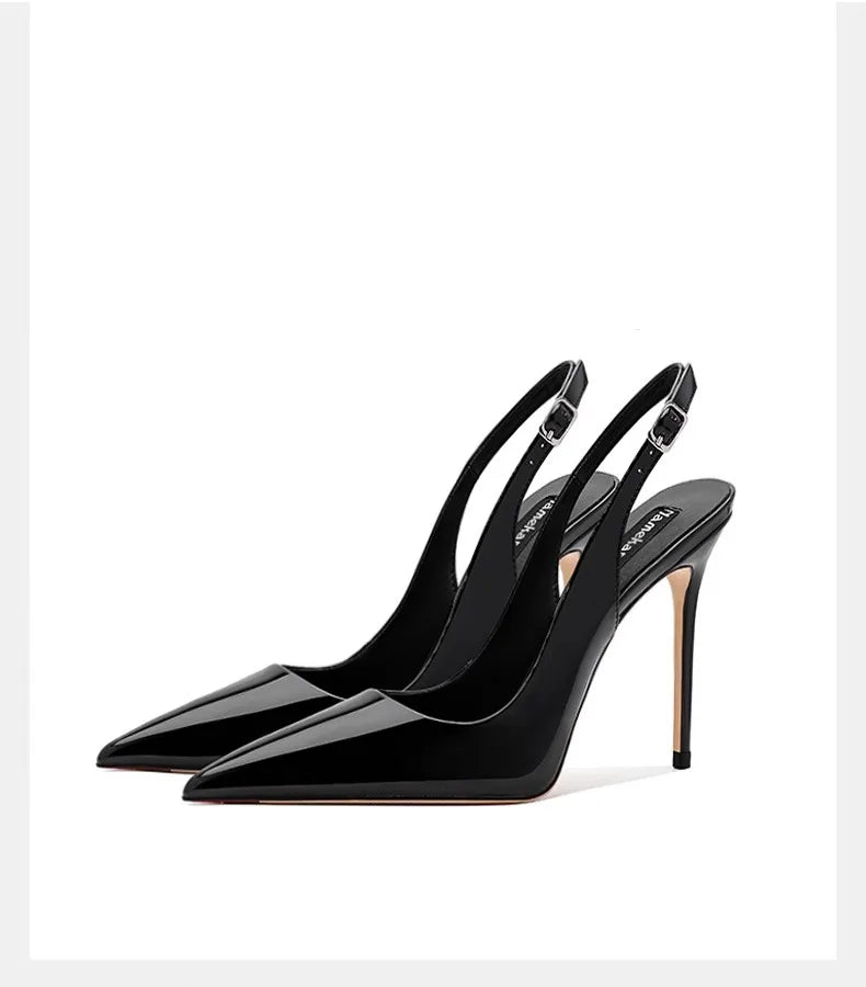 Sexy high-heeled sandals with pointed tips and elegant  summer patent leather strappy fashionable party women's shoes