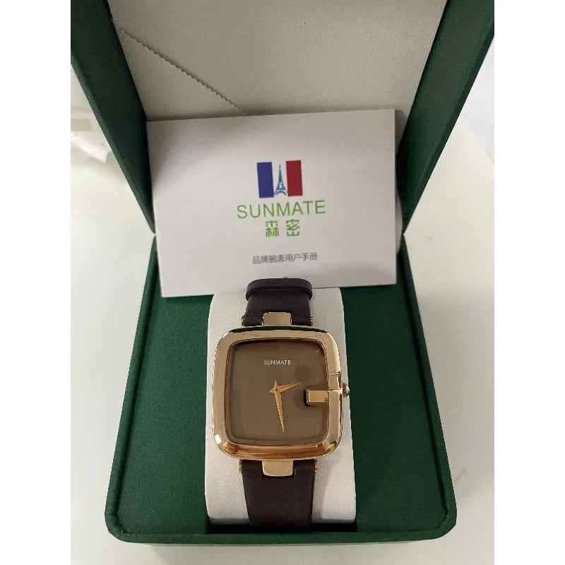 Elegante orologio da donna con movimento al quarzo in stile minimalista nordico ultrasottile con cinturino in vera pelle alla moda e confezione regalo