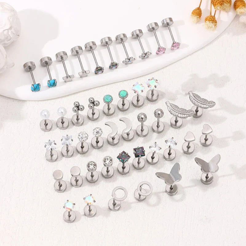 2 pz/set In Acciaio Inox Cuore Luna Earbone Della Vite Della Vite Della Sfera Orecchini con perno per Le Donne di Modo Dell'orecchio Trago Cartilagine Body Piercing