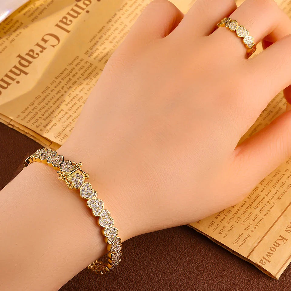 Set di Bracciale e Anello ZAKOL Hip Hop con Charm a Cuore in Zirconia Cubica per Uomo e Donna, Regalo di San Valentino per Coppie