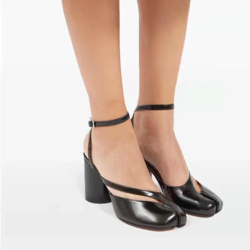 Crossed Ankle Belt Buckle Split toe Sandals Women Brand Designer Slingback Tabi Chunky High Heels INS Fashion Girls Shoes 2025