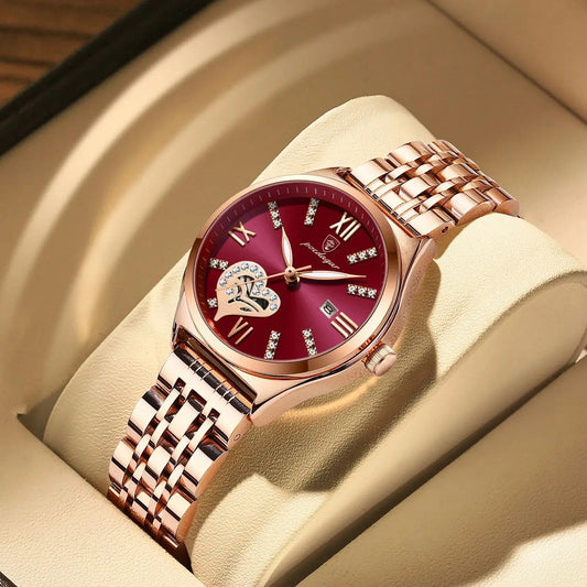 POEDAGAR Orologi di lusso da donna Orologio da donna impermeabile con data luminosa in acciaio inossidabile Orologio da polso da donna al quarzo alla moda elegante
