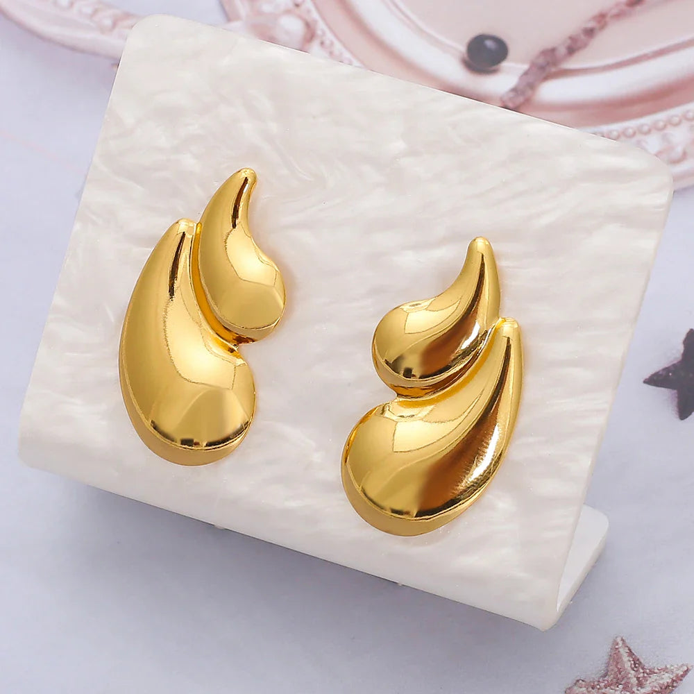 Orecchini Geometrici a Goccia d'Acqua in Acciaio Inossidabile per Donna, Eleganti Vintage Placcati Oro, Gioielli da Indossare Quotidianamente