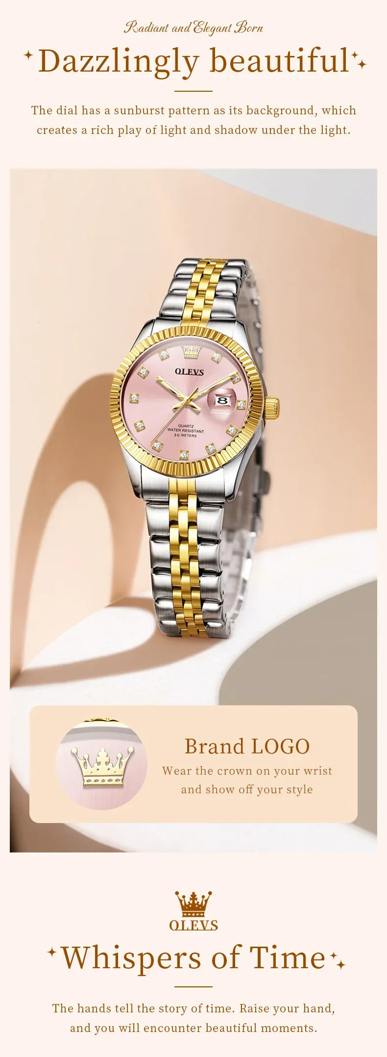 OLEVS Orologio da donna Nuovo orologio al quarzo 3705 Orologio da donna con data luminosa impermeabile in acciaio inossidabile Reloj