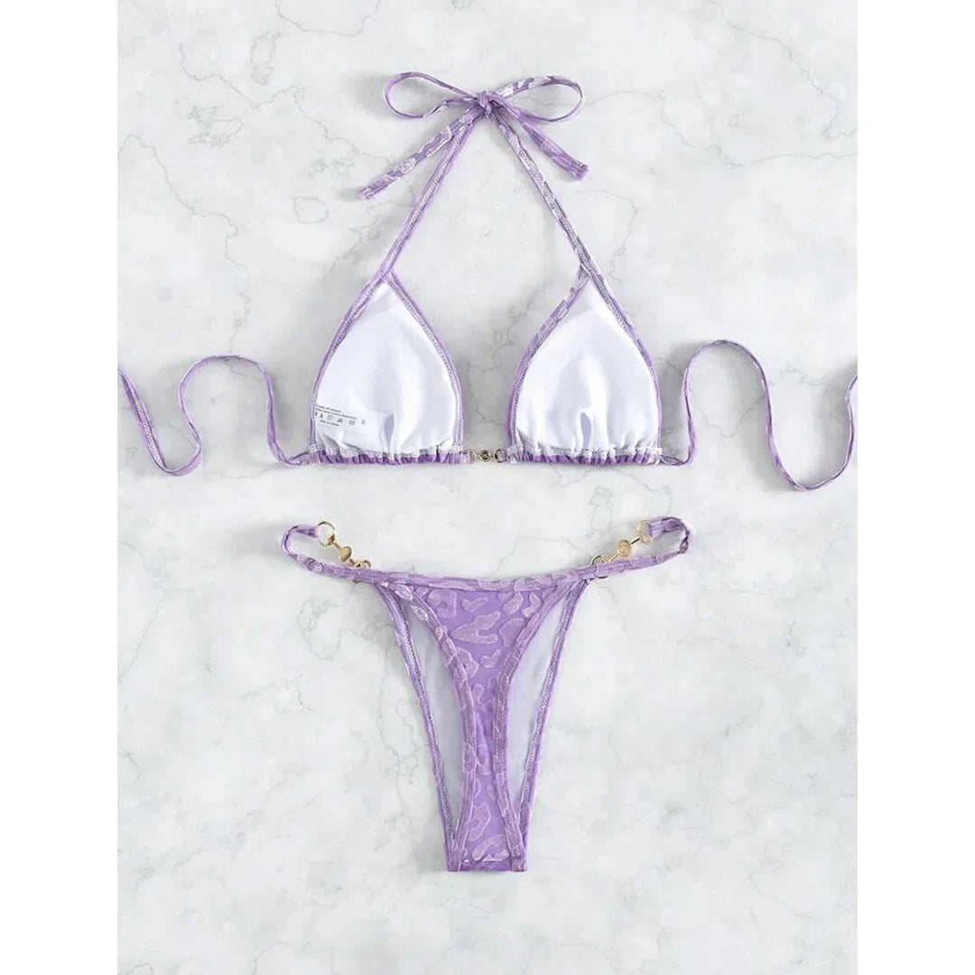 S-XL Leopard Halter Mini Micro Perizoma Bikini Donna Costumi da bagno Costume da bagno femminile Bikini a due pezzi Bagnante Costume da bagno Swim V5207