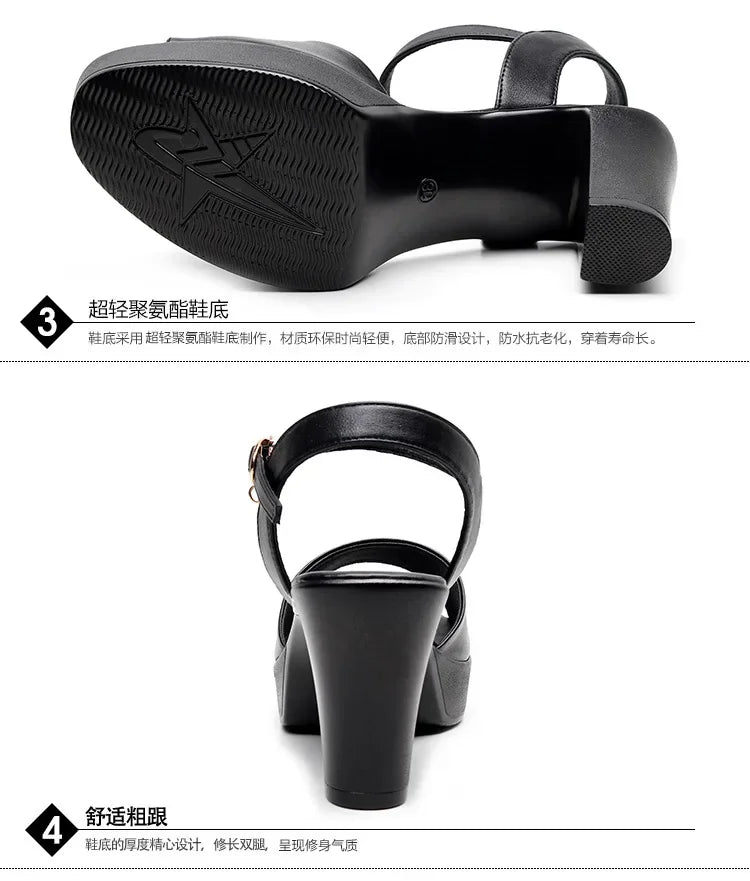 Size 32-43 2024 Genuine Leather Fashion Fish Mouth Women'S High Heel Summer Shoes Dress Sandals Female Woman Sandals Platform