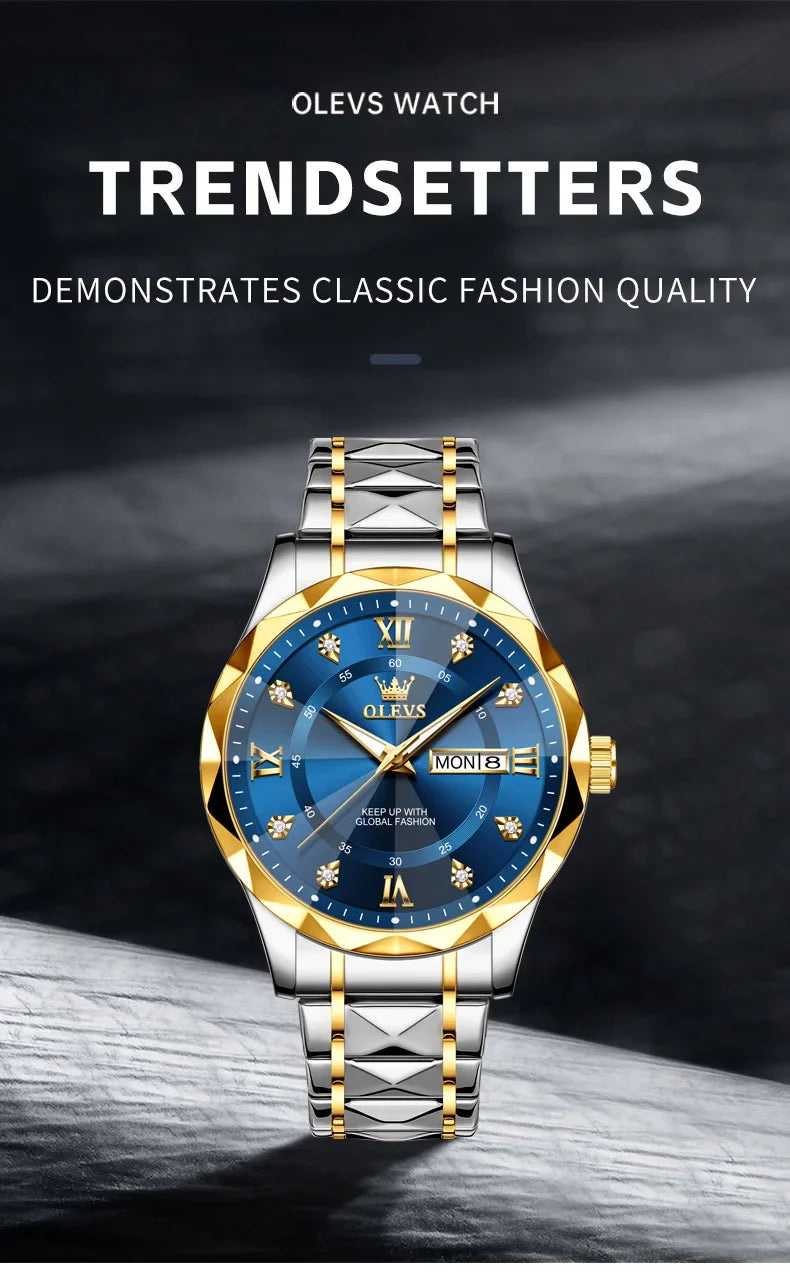 OLEVS Orologio da uomo al quarzo originale Orologio da uomo di lusso con calendario aziendale alla moda in acciaio inossidabile Orologio da specchio a forma impermeabile