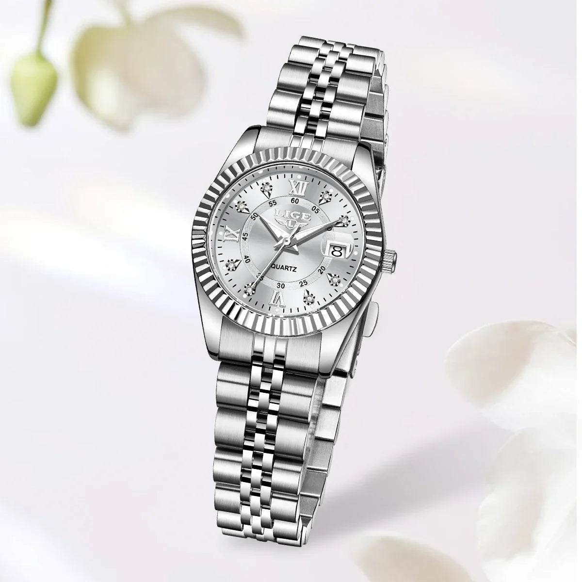 Orologio da Polso LIGE di Lusso con Strass per Donna, Cinturino in Acciaio Inossidabile, Movimento al Quarzo, Regalo, Reloj Mujer