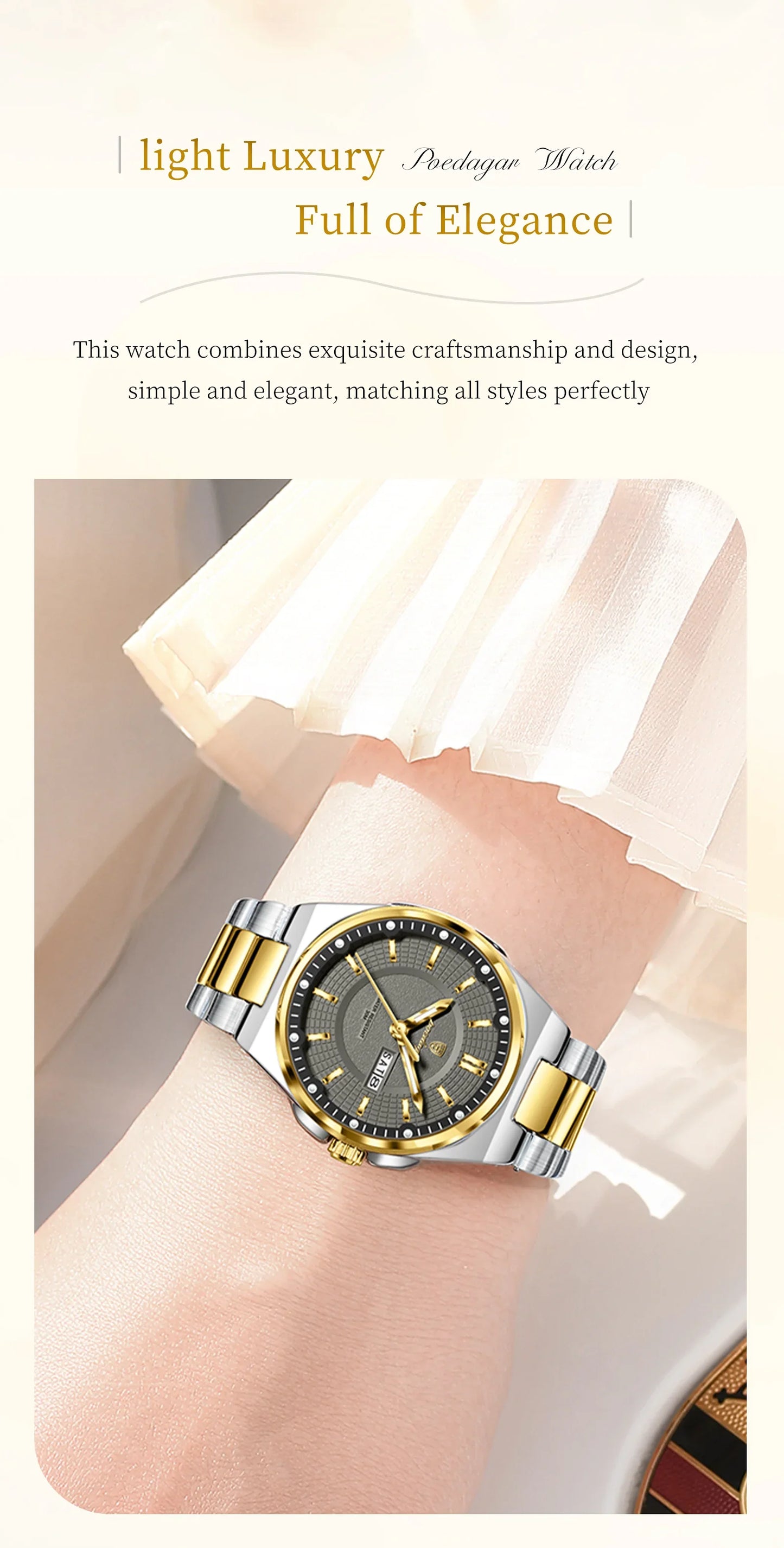 Orologio da Donna POEDAGAR Elegante con Data e Giorno della Settimana, Movimento al Quarzo, Acciaio Inossidabile, Luminoso e Impermeabile