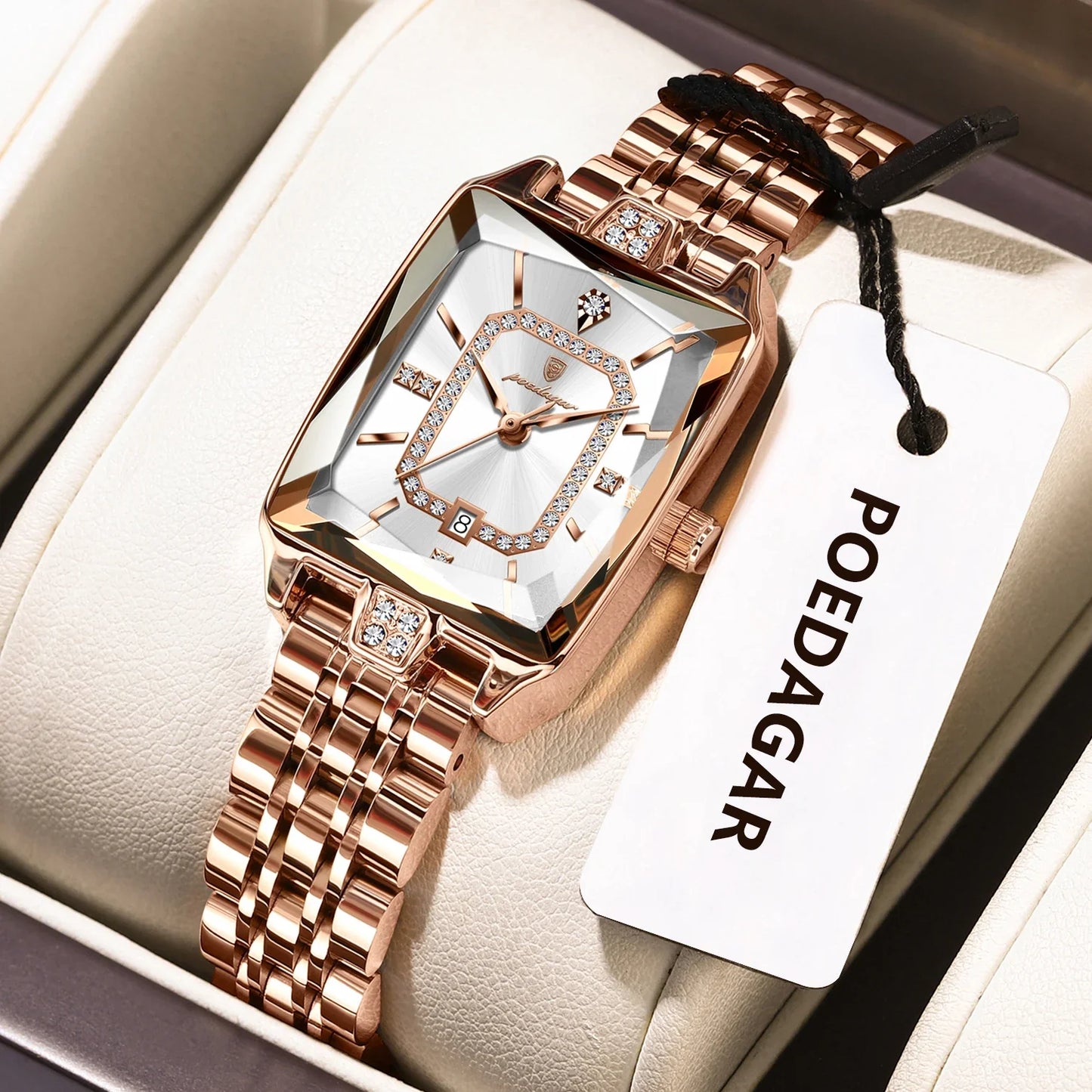 POEDAGAR Orologio da donna di lusso Impermeabile Data Orologio da polso da donna casual di alta qualità Orologio da donna elegante al quarzo in acciaio inossidabile