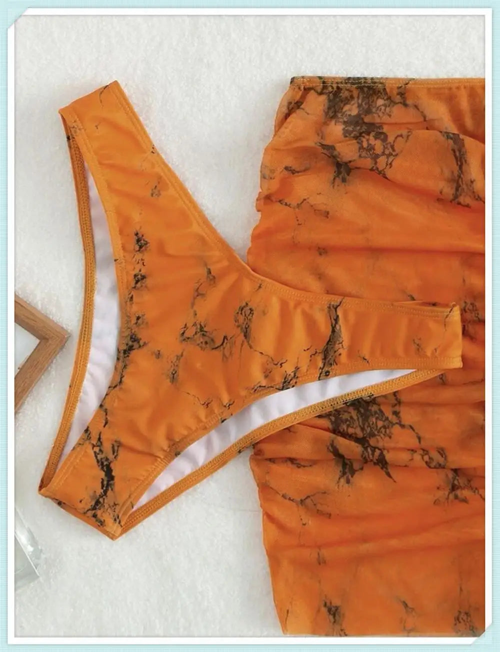 3 pezzi perizoma Bikini con gonna marmo texture costume da bagno donna costume da bagno Set costumi da bagno femminili abbigliamento da spiaggia nuoto estate