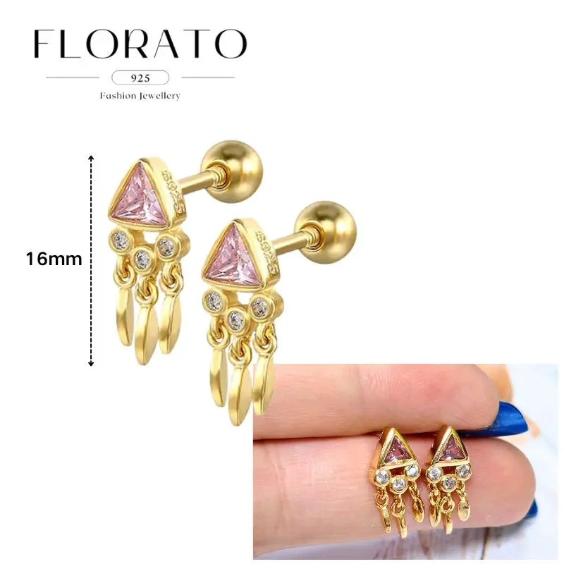 Lussuosa geometria 925 orecchio in argento sterling Ago rosa serie zircone orecchini a cerchio pendenti dolce moda regali di gioielli da sposa