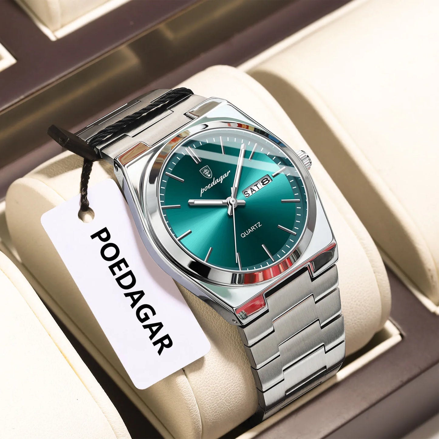 POEDAGAR Orologio da polso al quarzo da uomo di lusso Impermeabile luminoso Data Settimana Orologio da uomo Orologi da uomo d'affari in acciaio inossidabile