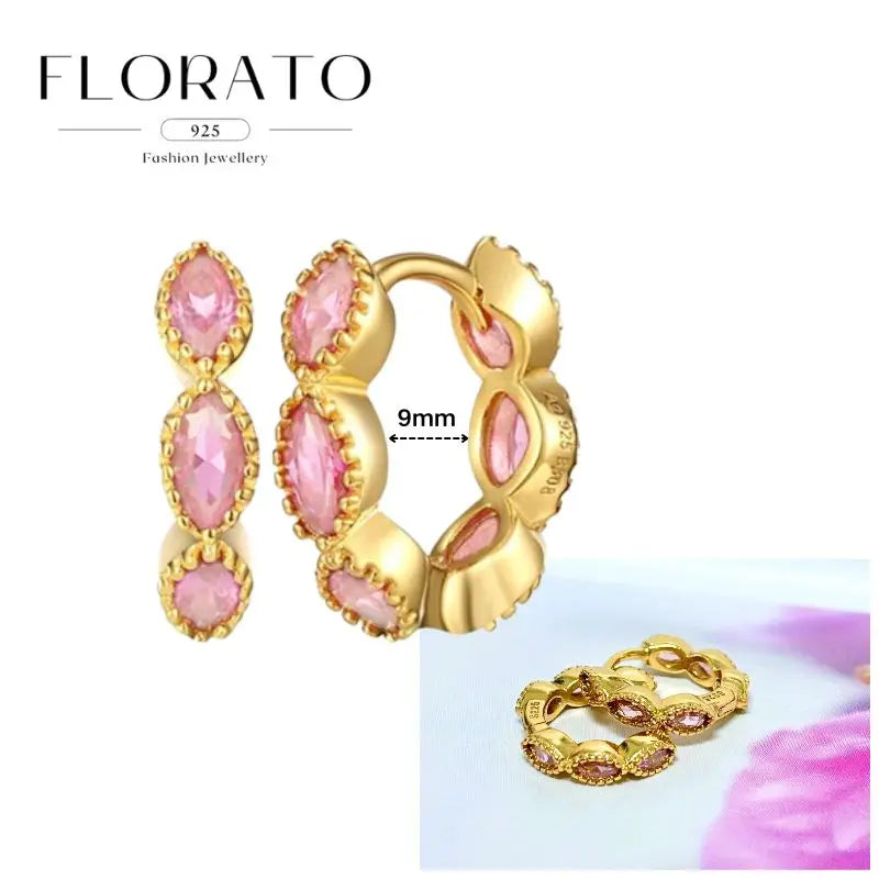 Lussuosa geometria 925 orecchio in argento sterling Ago rosa serie zircone orecchini a cerchio pendenti dolce moda regali di gioielli da sposa