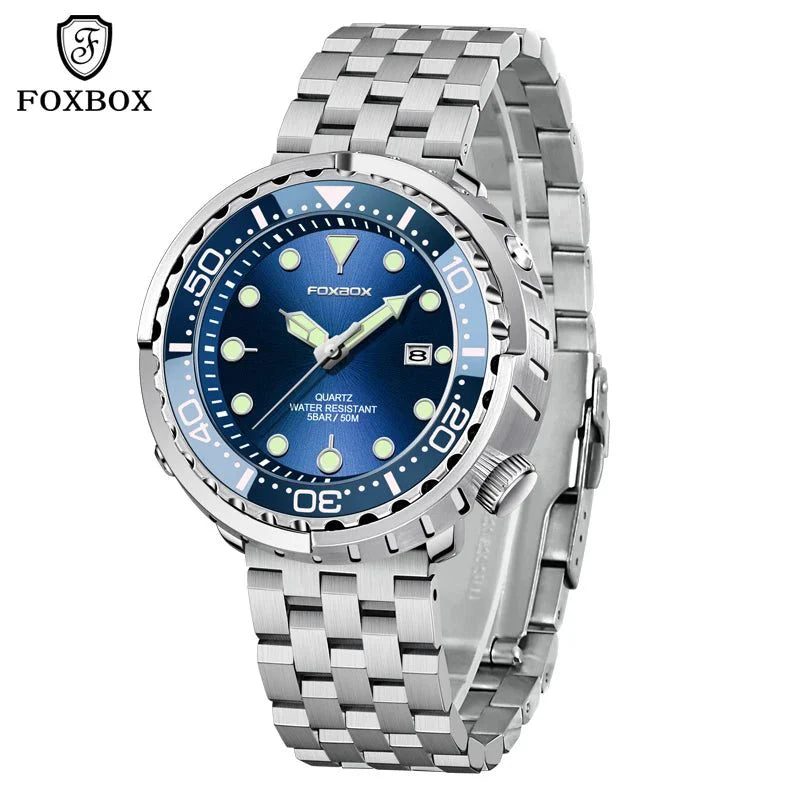 FOXBOX Top Brand Fashion Diver Watch Men 50ATM Waterproof Date Clock orologi sportivi orologio da polso al quarzo da uomo Relogio Masculino