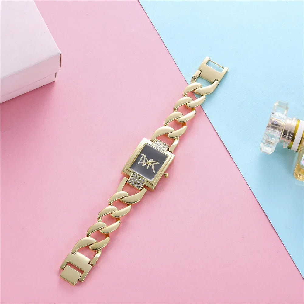 UTHAI Orologio da donna con diamanti quadrati intarsiati quadrati leggeri Orologi al quarzo moda di lusso Orologio da polso da donna con cinturino in metallo Orologio da ragazza