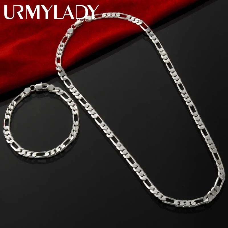 Nobile nuovo arriva 925 sterling silver 4MM catena per uomo donna braccialetto collana set di gioielli signora regali di Natale charms matrimonio