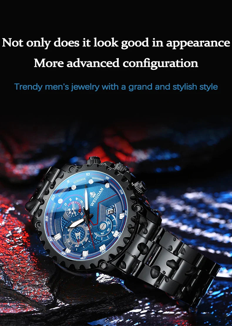 Orologio da uomo Black Warrior autentico alla moda in acciaio inossidabile impermeabile calendario luminoso orologio al quarzo moda maschile orologi regalo