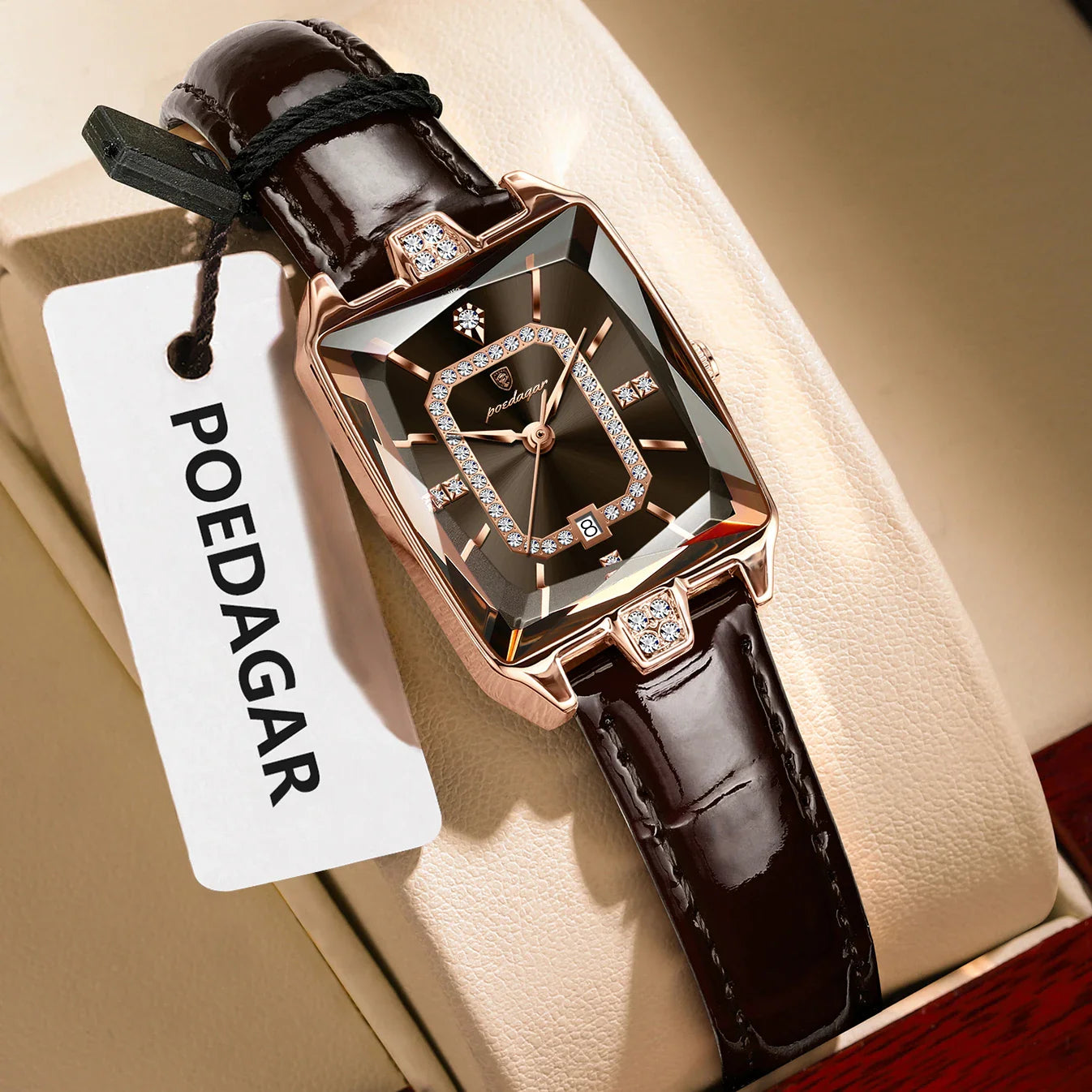 POEDAGAR Rettangolo Orologi da donna di lusso Impermeabile Data Orologio da donna in pelle Elegante orologio da polso da donna al quarzo moda Reloj regalo