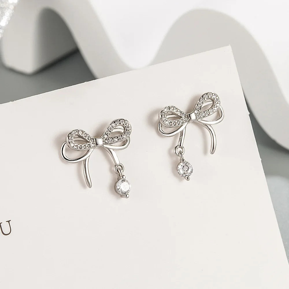 3 pezzi 925 Sterling Silver Crystal Bownot collana bracciale orecchini Set di gioielli per le donne uomo matrimonio fidanzamento gioielli per feste