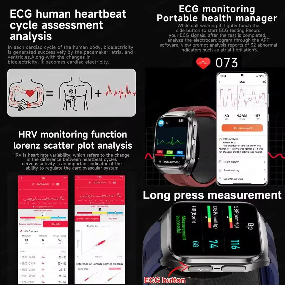 2026 Nuovo aggiornamento AI diagnostico Airbag pressione sanguigna precisa salute SmartWatch acido urico ECG lipidi nel sangue Smartwatch uomo donna