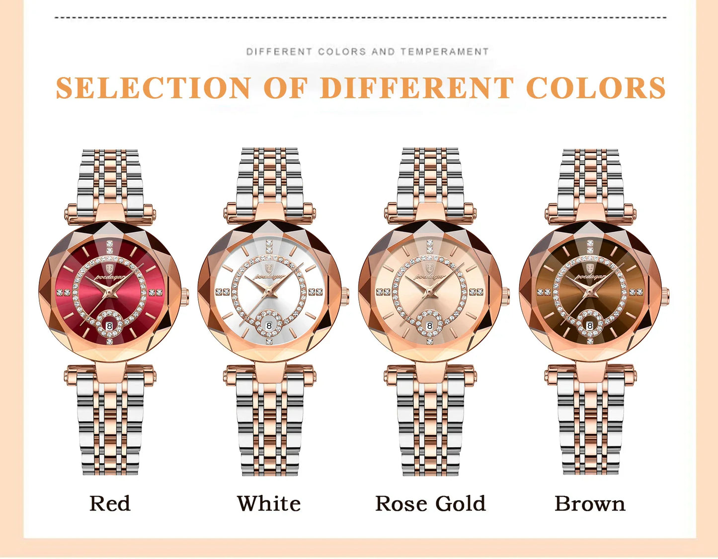 POEDAGAR Orologio da polso originale alla moda per donna Orologio da donna al quarzo con data in acciaio inossidabile impermeabile Orologi da donna casual di lusso