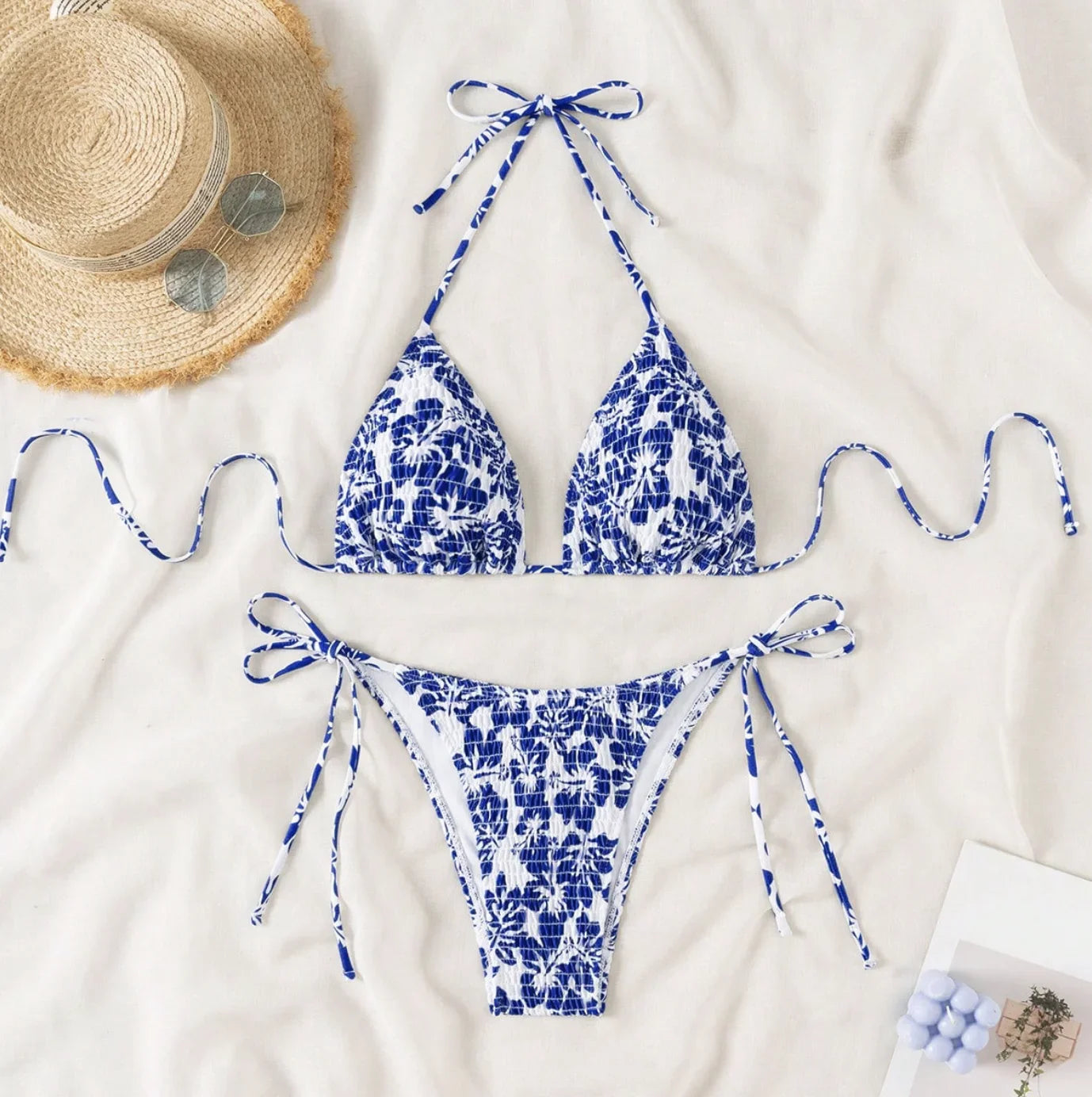Set Bikini a Triangolo per Donna, Sexy Costume da Bagno Brasiliano a Due Pezzi con Lacci, Grazioso Costume da Bagno