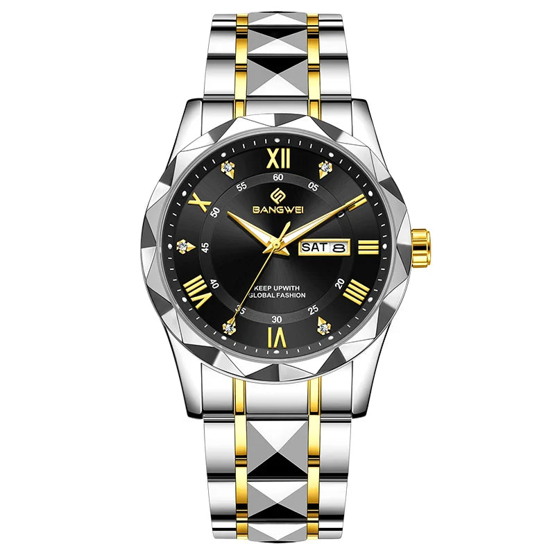 BANGWEI Orologio da donna elegante e lussuoso al quarzo, orologio da polso classico e semplice in acciaio inossidabile, con data automatica, impermeabile, con diamanti