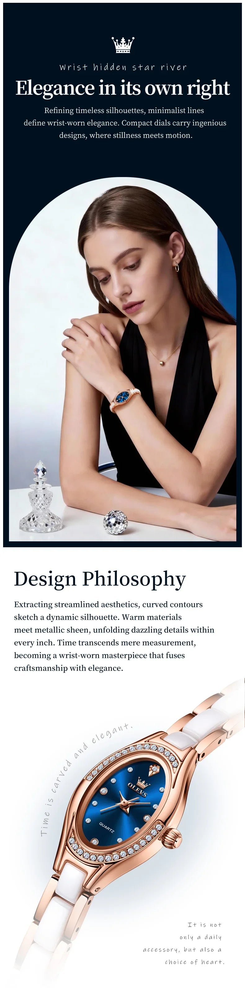 OLEVS 7131 Orologio da Donna Elegante con Movimento al Quarzo, Cinturino in Porcellana, Impermeabile 30m, Quadrante con Diamanti, Orologio alla Moda per Donne