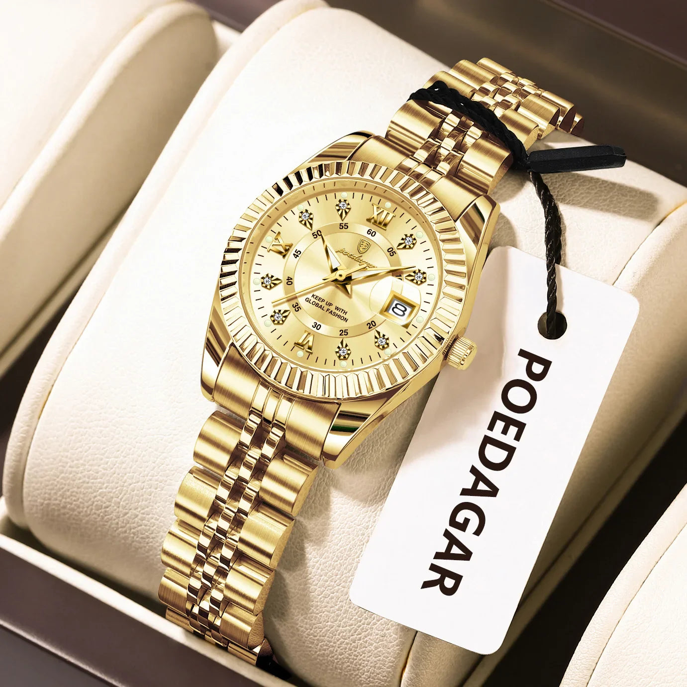 POEDAGAR Orologio da polso da donna alla moda Impermeabile Data luminosa Orologi da donna eleganti Orologio al quarzo in acciaio inossidabile per donna Reloj
