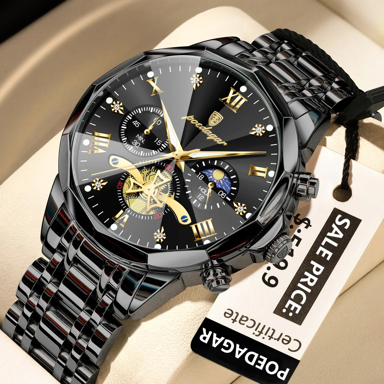 POEDAGAR Orologio da uomo di lusso Top originale impermeabile cronografo luminoso orologio da polso da uomo al quarzo in acciaio inossidabile orologi da uomo Reloj