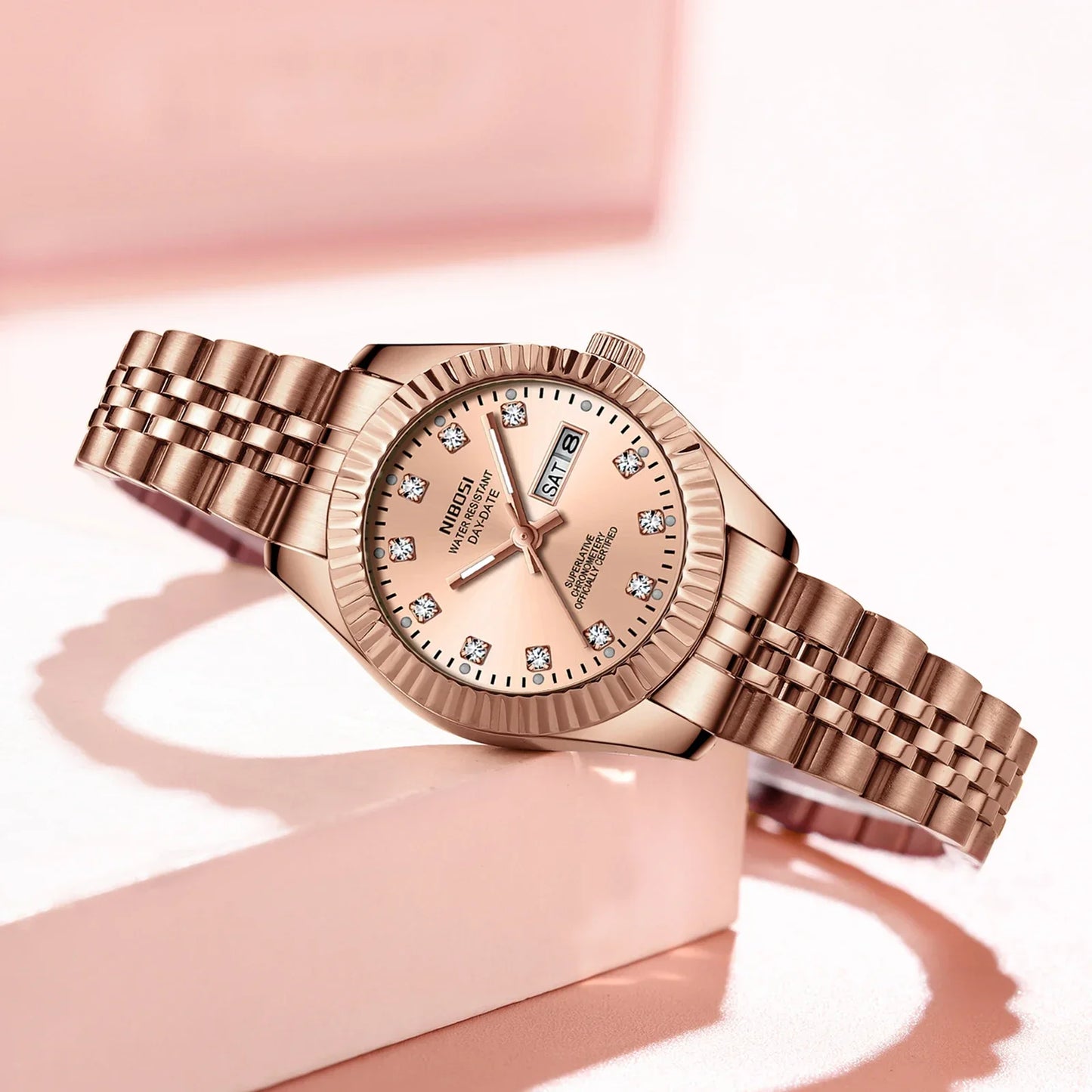 NIBOSI Orologi da donna con diamanti Orologio da donna casual di moda di lusso delle migliori marche Orologio da donna con data settimanale automatica impermeabile Reloj