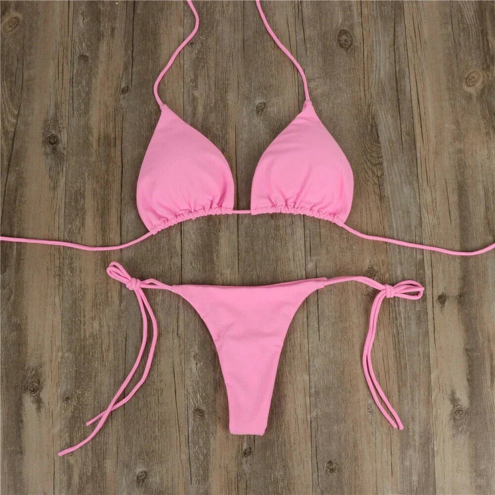 Costume da bagno sexy perizoma con cravatta laterale e cravatta da donna, cinturino diviso, fasciatura regolabile, stile brasiliano, costumi da bagno da donna