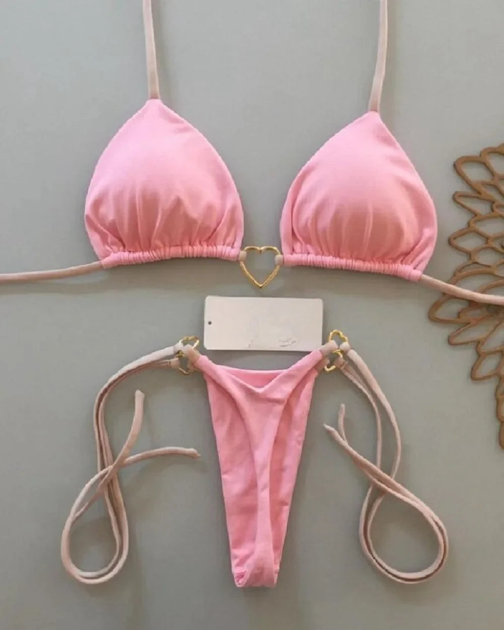 Costume da bagno bikini sexy da donna a tinta unita, due pezzi, rosso