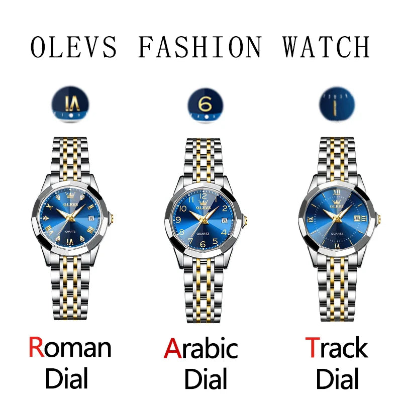 OLEVS 9931 Elegante Orologio da Donna di Lusso, Marca Originale, Movimento al Quarzo, Impermeabile, in Acciaio Inossidabile, Luminoso con Data