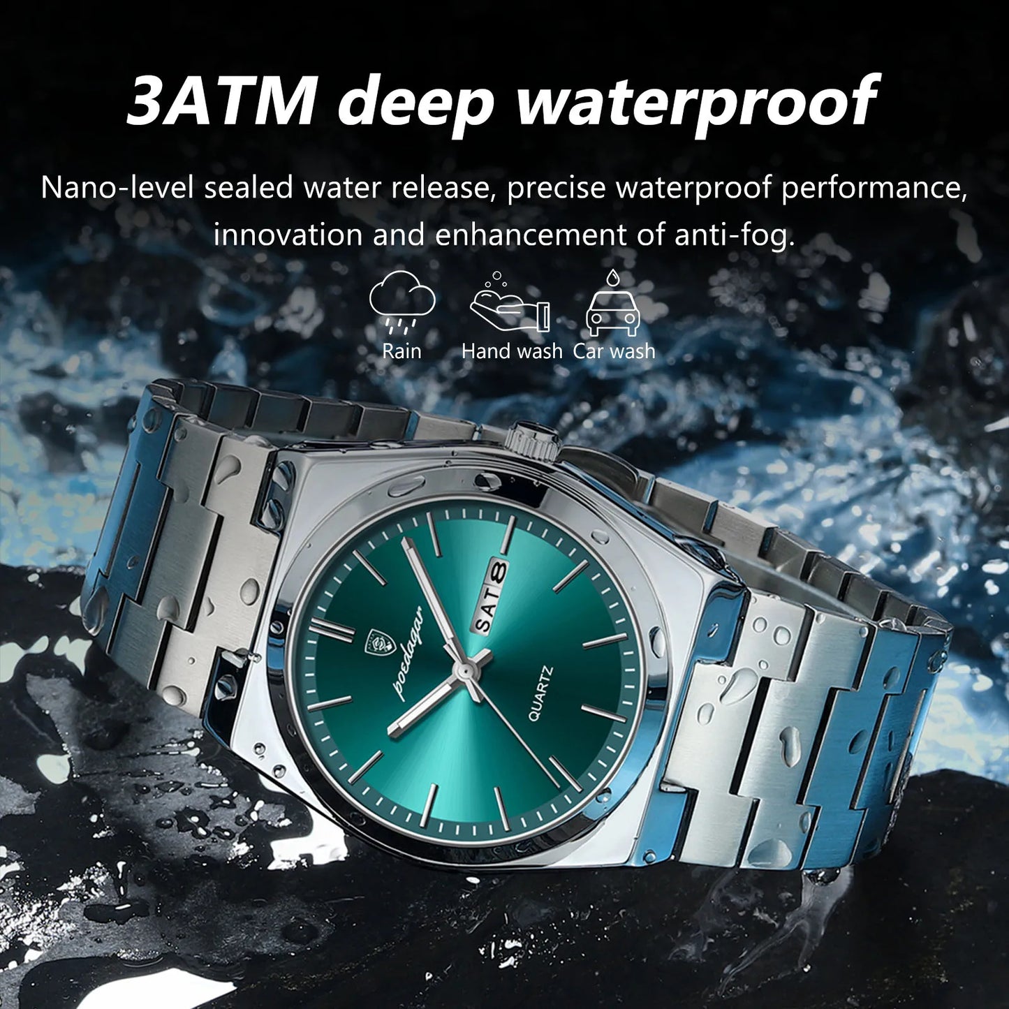 POEDAGAR Orologi da uomo di lusso Impermeabile luminoso Data Settimana Orologio da uomo in acciaio inossidabile Moda casual Orologio da polso da uomo al quarzo Reloj