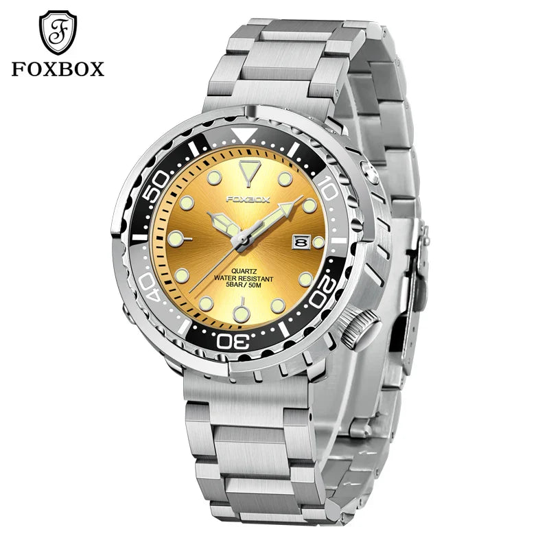 FOXBOX Top Brand Fashion Diver Watch Men 50ATM Waterproof Date Clock orologi sportivi orologio da polso al quarzo da uomo Relogio Masculino