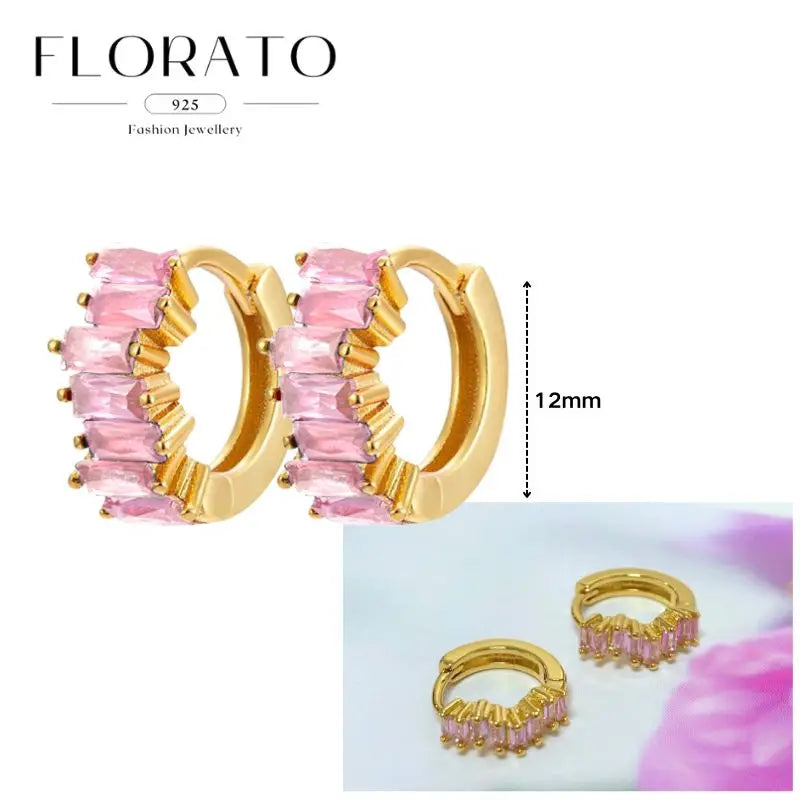 Lussuosa geometria 925 orecchio in argento sterling Ago rosa serie zircone orecchini a cerchio pendenti dolce moda regali di gioielli da sposa
