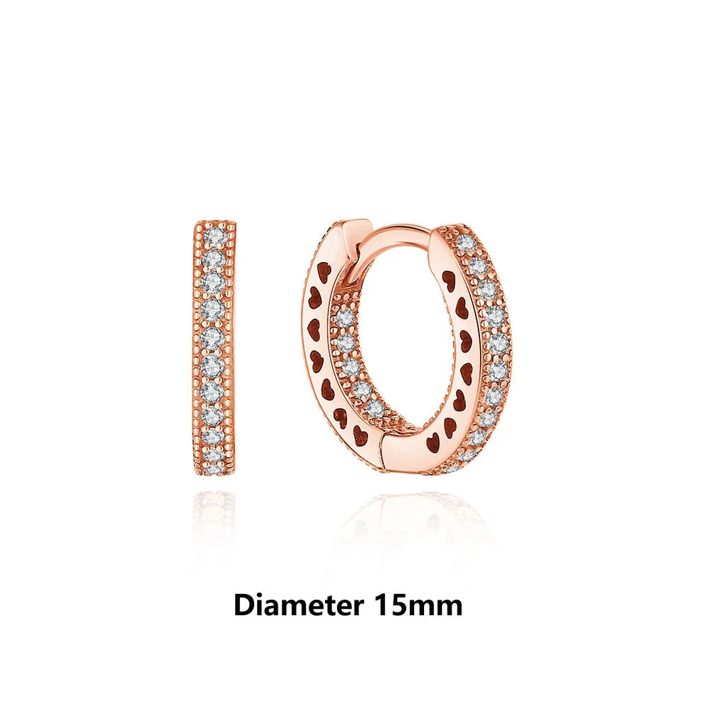 Orecchini Originali in Argento Sterling 925, Modello 2026, a Perno e a Cerchio con Cristalli, per Donna, in Oro Rosa, con Corona, Cuore, Infinito, Ape, Gioielli