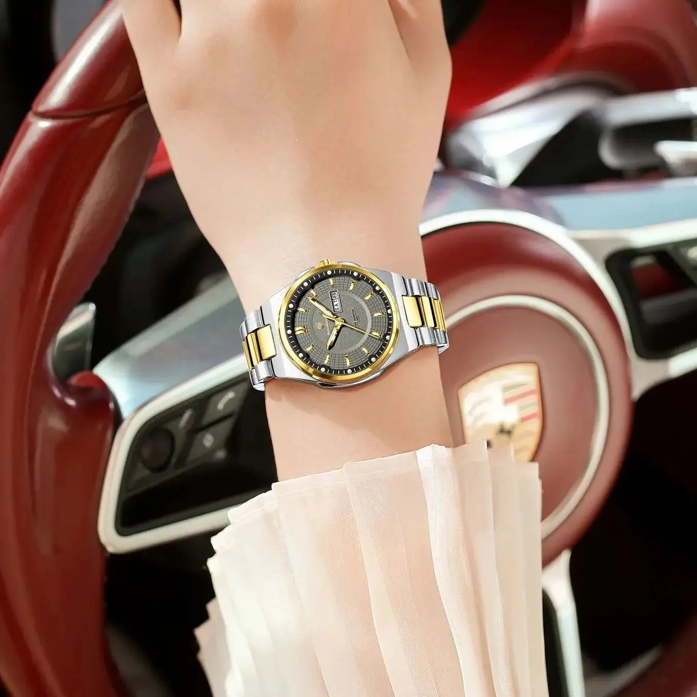 Orologio da Donna POEDAGAR Elegante con Data e Giorno della Settimana, Movimento al Quarzo, Acciaio Inossidabile, Luminoso e Impermeabile