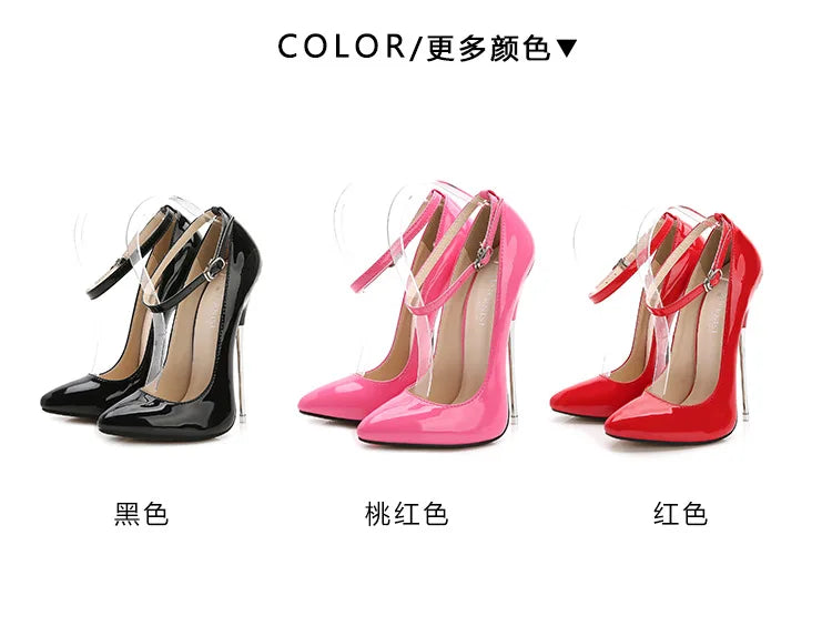 Sexy 16cm Extreme High Heels Pumps Shoes Woman Fashion Key Black Red Heeled Dance Party Wedding Office Shoes Ladies Large Size