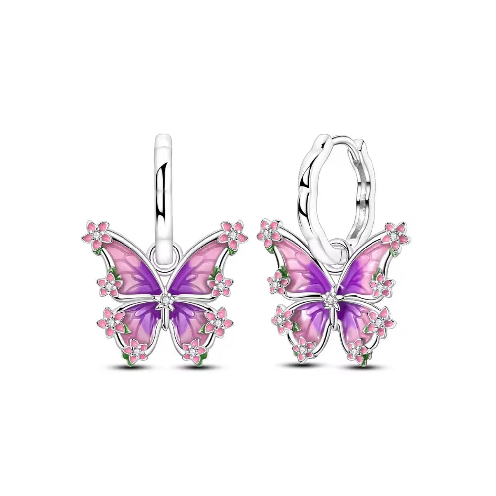 2025 Orecchini a cerchio in cristallo per le donne Orecchini gioielli Farfalla rosa Bule Moon Star Orecchini originali in argento sterling 925
