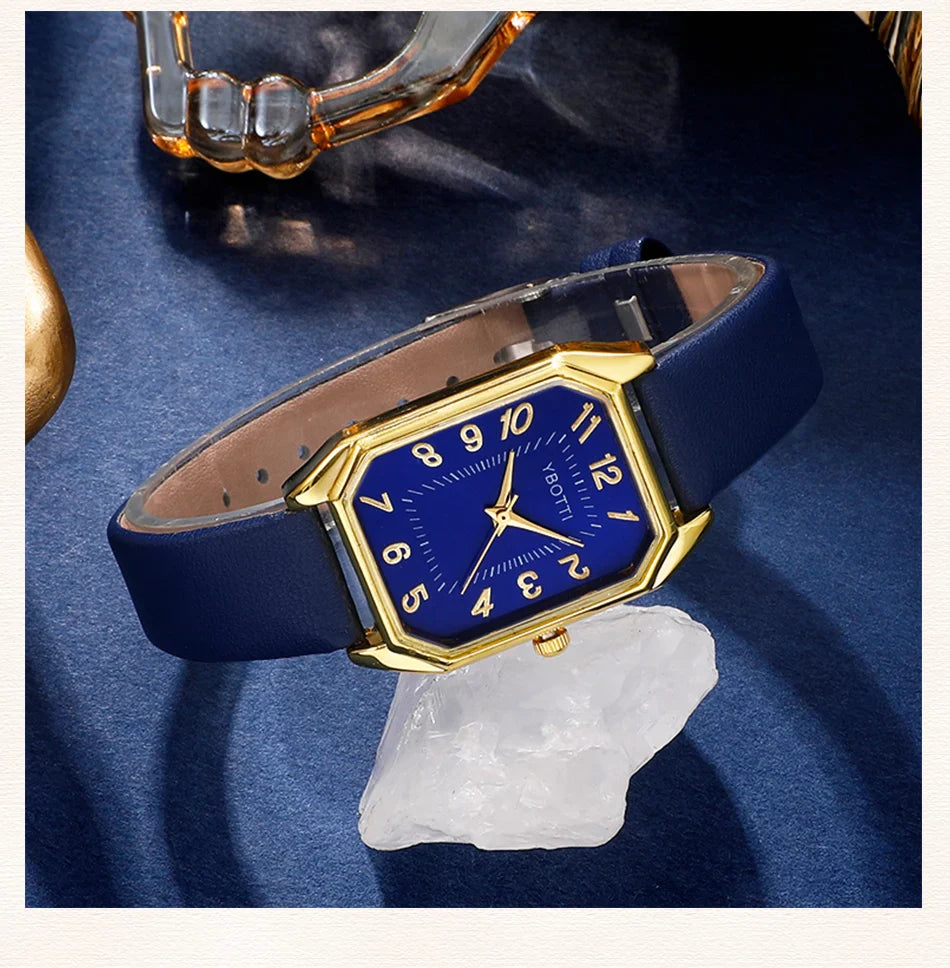 Orologi da donna quadrati di moda di lusso Orologio da polso al quarzo da donna di marca Classico semplice Femme Cinturino in pelle blu Relogio Feminino