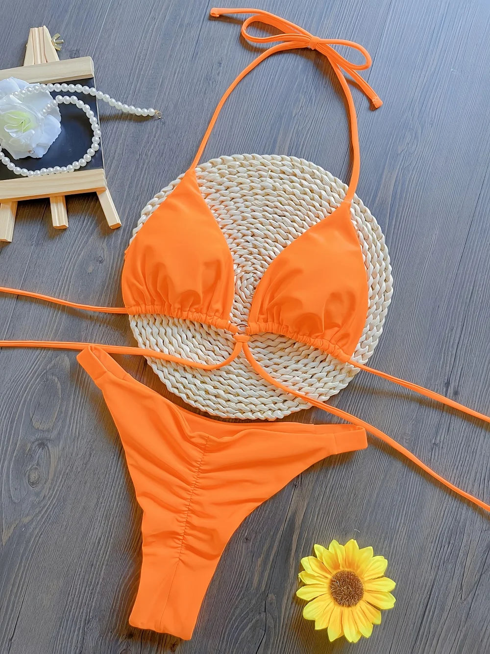 Set Bikini Triangolo Sexy Micro Perizoma Donna, Costume da Bagno Stampa Bandage, Abbigliamento da Spiaggia