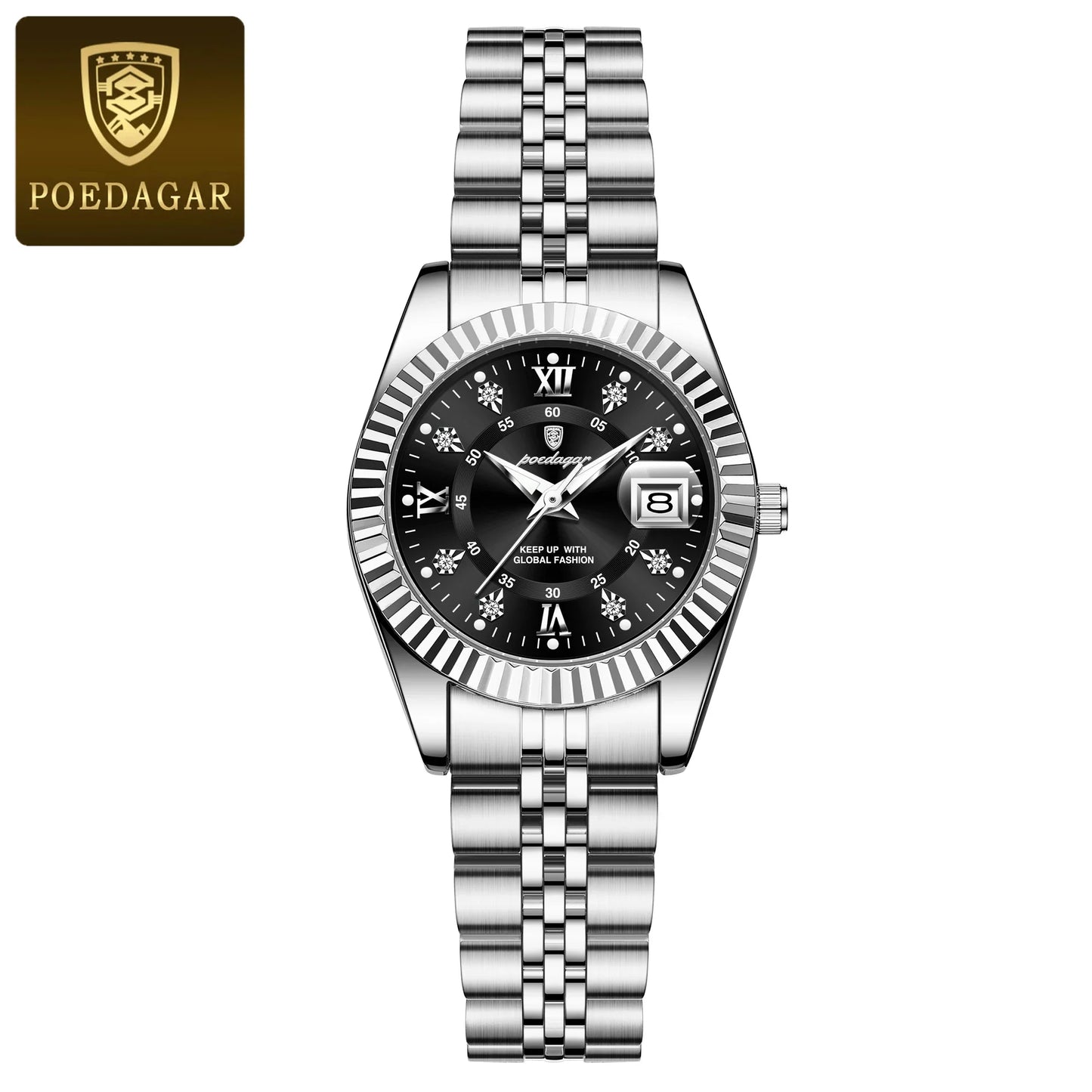 POEDAGAR Orologio da polso da donna alla moda Impermeabile Data luminosa Orologi da donna eleganti Orologio al quarzo in acciaio inossidabile per donna Reloj