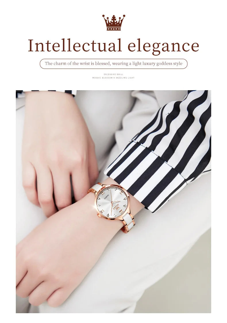 Orologio da donna OLEVS 5872, elegante orologio al quarzo con cinturino in ceramica e acciaio, impermeabile, per donna.