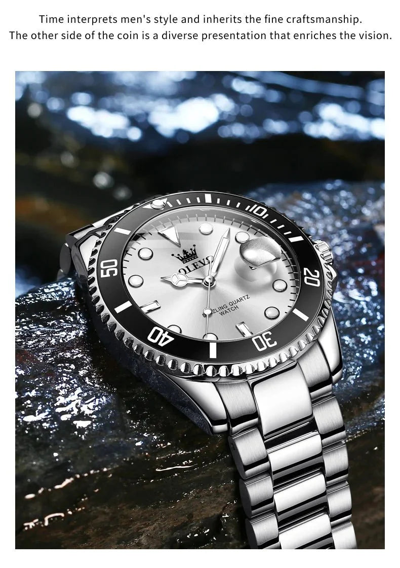 OLEVS 5885 Orologio da uomo Orologio al quarzo impermeabile di marca originale Cinturino in acciaio inossidabile Data automatica Orologi da regalo da uomo per uomo