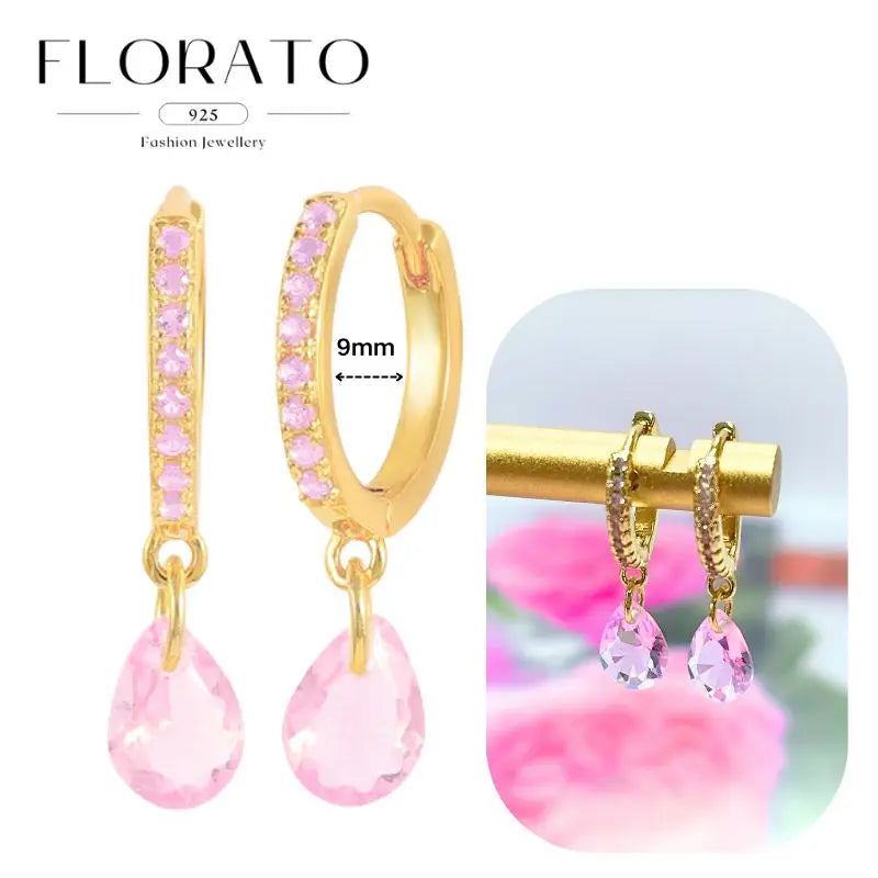 Lussuosa geometria 925 orecchio in argento sterling Ago rosa serie zircone orecchini a cerchio pendenti dolce moda regali di gioielli da sposa