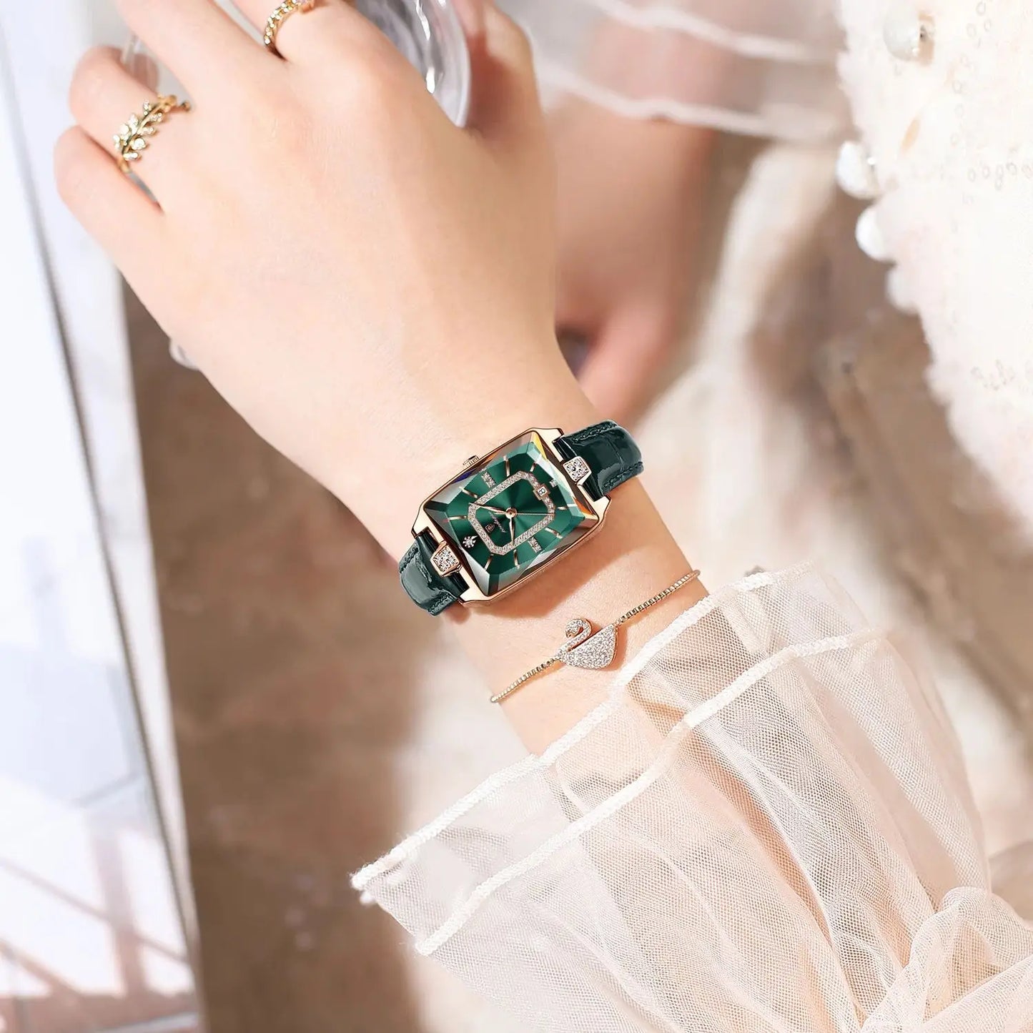 POEDAGAR Rettangolo Orologi da donna di lusso Impermeabile Data Orologio da donna in pelle Elegante orologio da polso da donna al quarzo moda Reloj regalo