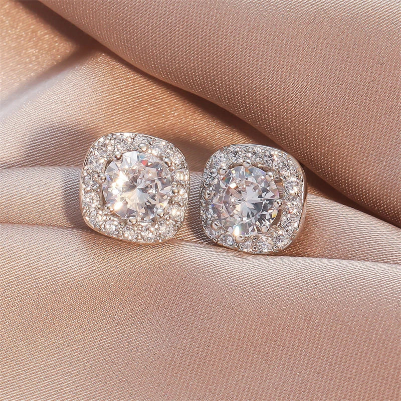 ZAKOL Classic White Square CZ Orecchini Della Stud Per Le Donne Squisite Rotondo Cubic Zirconia Cristallo Orecchini Regalo